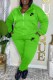 Fluorescent Green Casual Letter Embroidered Hooded Collar Long Sleeve Two Pieces