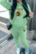 Mint green Casual Print Basic Hooded Collar Long Sleeve Two Pieces