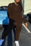 Pink Casual Print Patchwork O Neck Long Sleeve Two Pieces