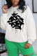 White Casual Daily Print Patchwork Letter O Neck Tops
