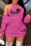 Pink Casual Letter Print Basic O Neck Long Sleeve Two Pieces