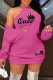 Rose Red Casual Letter Print Basic O Neck Long Sleeve Two Pieces