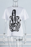 White Casual Print Basic O Neck T-Shirts