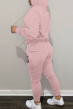 Pink Casual Letter Print Patchwork Hooded Collar Long Sleeve Two Pieces
