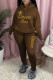 Coffee Casual Print Patchwork Hooded Collar Long Sleeve Two Pieces
