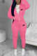 Rose Red Casual Print Letter Hooded Collar Long Sleeve Two Pieces