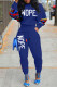 Blue Casual Letter Print Patchwork O Neck Long Sleeve Two Pieces