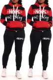 Red Casual Letter Striped Print Patchwork Basic Hooded Collar Long Sleeve Two Pieces
