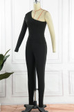 Red Sexy Solid Patchwork Oblique Collar Long Sleeve Two Pieces