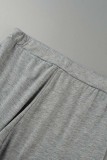 Grey Casual Solid Patchwork O Neck Long Sleeve Three-piece Set