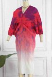 Fuchsia Casual Print Patchwork V Neck Pencil Skirt Dresses