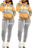 Red Casual Letter Striped Print Patchwork Basic Hooded Collar Long Sleeve Two Pieces