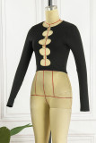 Black Sexy Casual Solid Hollowed Out O Neck Tops