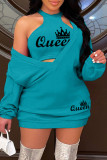 Pink Casual Letter Print Basic O Neck Long Sleeve Two Pieces