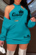 Lake Green Casual Letter Print Basic O Neck Long Sleeve Two Pieces