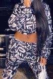 Tibetan Blue Casual Street Print Patchwork Hooded Collar Long Sleeve Two Pieces
