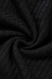 Black Casual Sportswear Solid Patchwork Turtleneck Long Sleeve Two Pieces