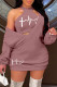 Purple Casual Print Basic O Neck Long Sleeve Two Pieces