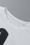 White Casual Print Basic O Neck T-Shirts