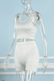 White Sexy Casual Print Backless U Neck Sleeveless Two Pieces