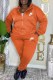 Orange Casual Letter Embroidered Hooded Collar Long Sleeve Two Pieces