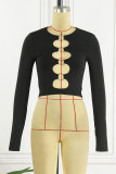 Black Sexy Casual Solid Hollowed Out O Neck Tops