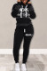 Grey Casual Letter Striped Print Patchwork Basic Hooded Collar Long Sleeve Two Pieces