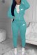 Baby Blue Casual Print Letter Hooded Collar Long Sleeve Two Pieces