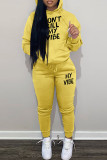 Pink Casual Letter Print Patchwork Hooded Collar Long Sleeve Two Pieces