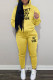 Yellow Casual Letter Print Patchwork Hooded Collar Long Sleeve Two Pieces