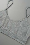 Grey Casual Solid Patchwork O Neck Long Sleeve Three-piece Set