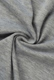 Grey Casual Solid Patchwork O Neck Long Sleeve Three-piece Set