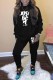 Black Casual Print Letter O Neck Long Sleeve Two Pieces