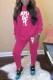 Rose Red Casual Print Letter O Neck Long Sleeve Two Pieces