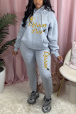 Pink Casual Print Patchwork Hooded Collar Long Sleeve Two Pieces