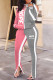 Pink Casual Letter Print Hollowed Out Patchwork Slit Zipper Collar Long Sleeve Two Pieces