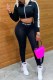 Black Sportswear Print Letter Zipper Collar Long Sleeve Two Pieces