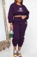 Dark Purple Casual Print Letter O Neck Long Sleeve Two Pieces