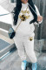 White Casual Print Basic Hooded Collar Long Sleeve Two Pieces