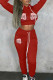 Red Casual Print Patchwork Hooded Collar Long Sleeve Two Pieces