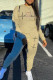 Khaki Casual Print Patchwork O Neck Long Sleeve Two Pieces
