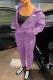 Purple Casual Print Letter Hooded Collar Long Sleeve Two Pieces