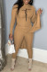 Khaki Casual Print Patchwork Slit Half A Turtleneck Long Sleeve Two Pieces
