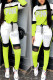 Fluorescent Green Casual Print Patchwork O Neck Long Sleeve Two Pieces