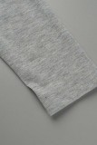 Grey Casual Solid Patchwork O Neck Long Sleeve Three-piece Set