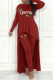 Red Casual Letter Print Asymmetrical O Neck Long Sleeve Two Pieces