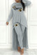 Grey Casual Letter Print Asymmetrical O Neck Long Sleeve Two Pieces