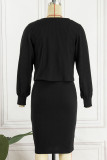Red Sexy Solid Patchwork Spaghetti Strap Long Sleeve Two Pieces