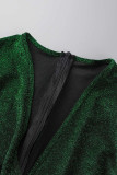 Green Sexy Solid Patchwork V Neck Boot Cut Jumpsuits