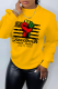 Yellow Street Vintage Print Patchwork Letter O Neck Tops